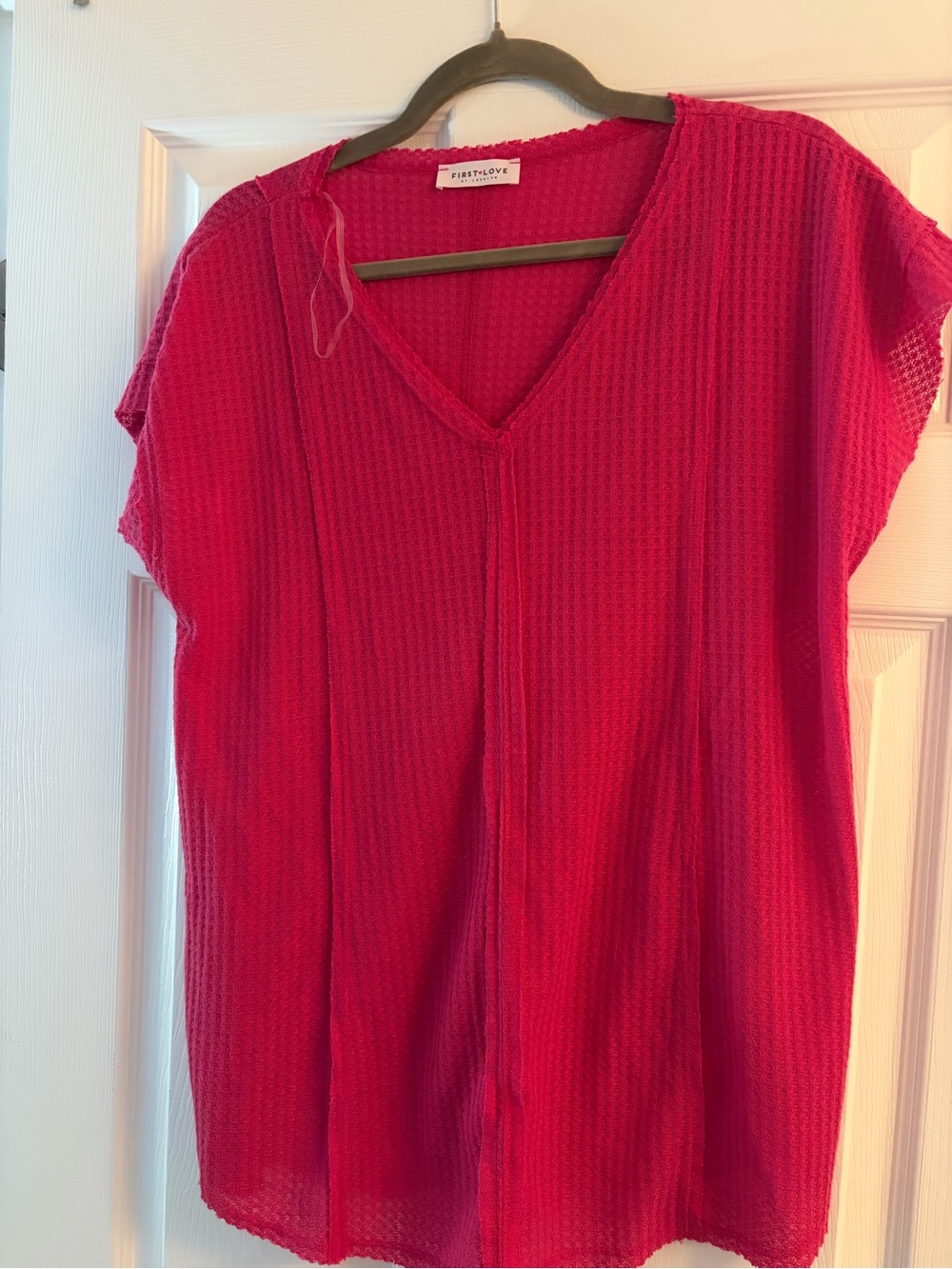 First Love Bright Pink Waffle Knit V-Neck top